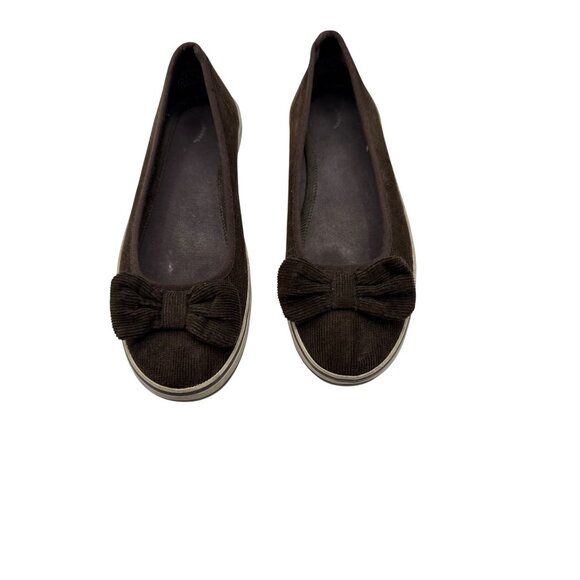 Elle Menno Size 8 Casual Corduroy Bow Flats Fabric Upper Rubber Sole - Picture 1 of 8